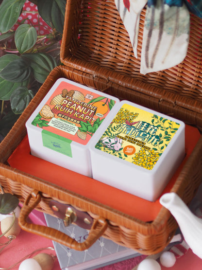 Petite Twin Set: Tangerine Peanut Kuih Kapit + Osmanthus Dong Ding Oolong